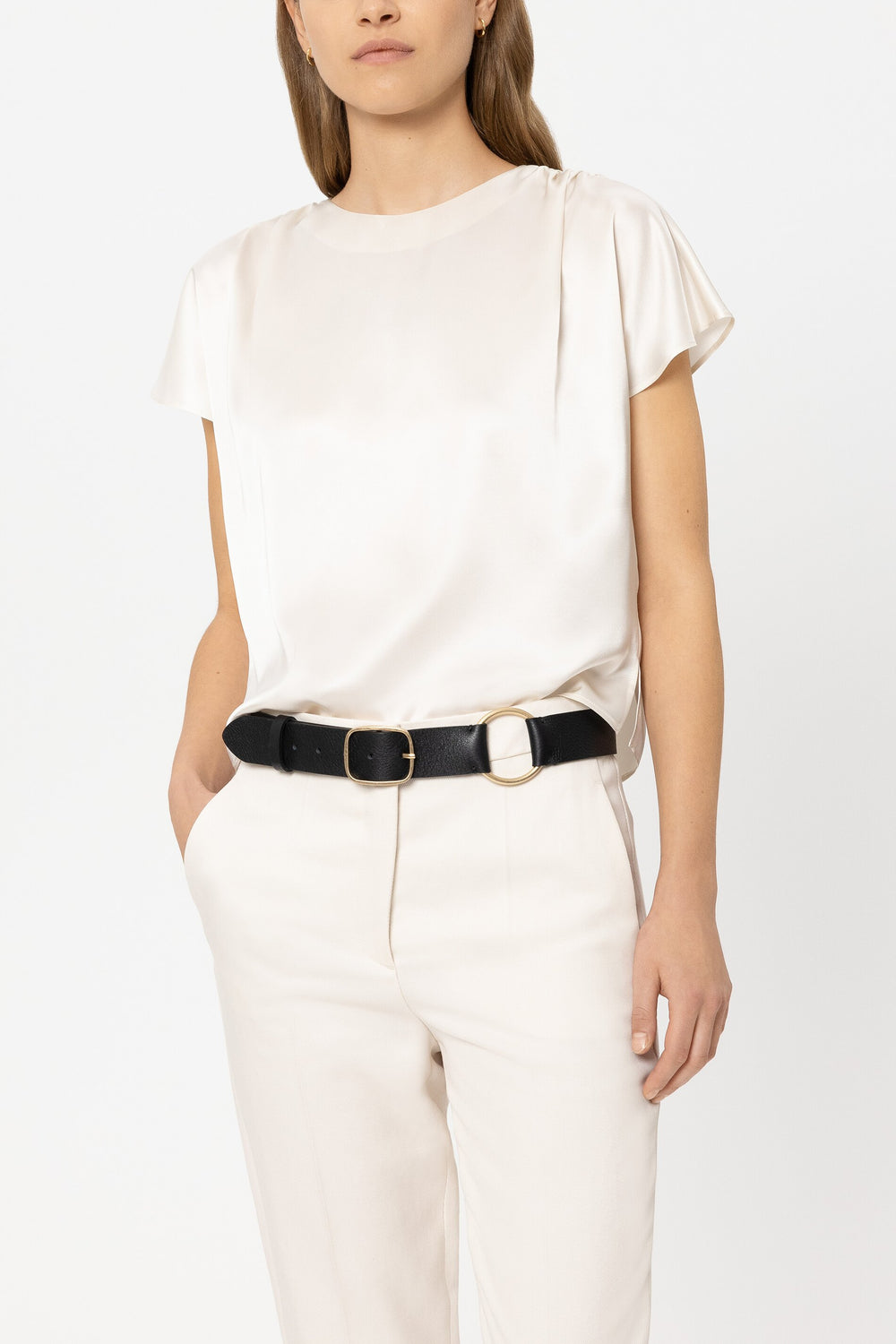 Leather belt with ring detail - pure black - Standard