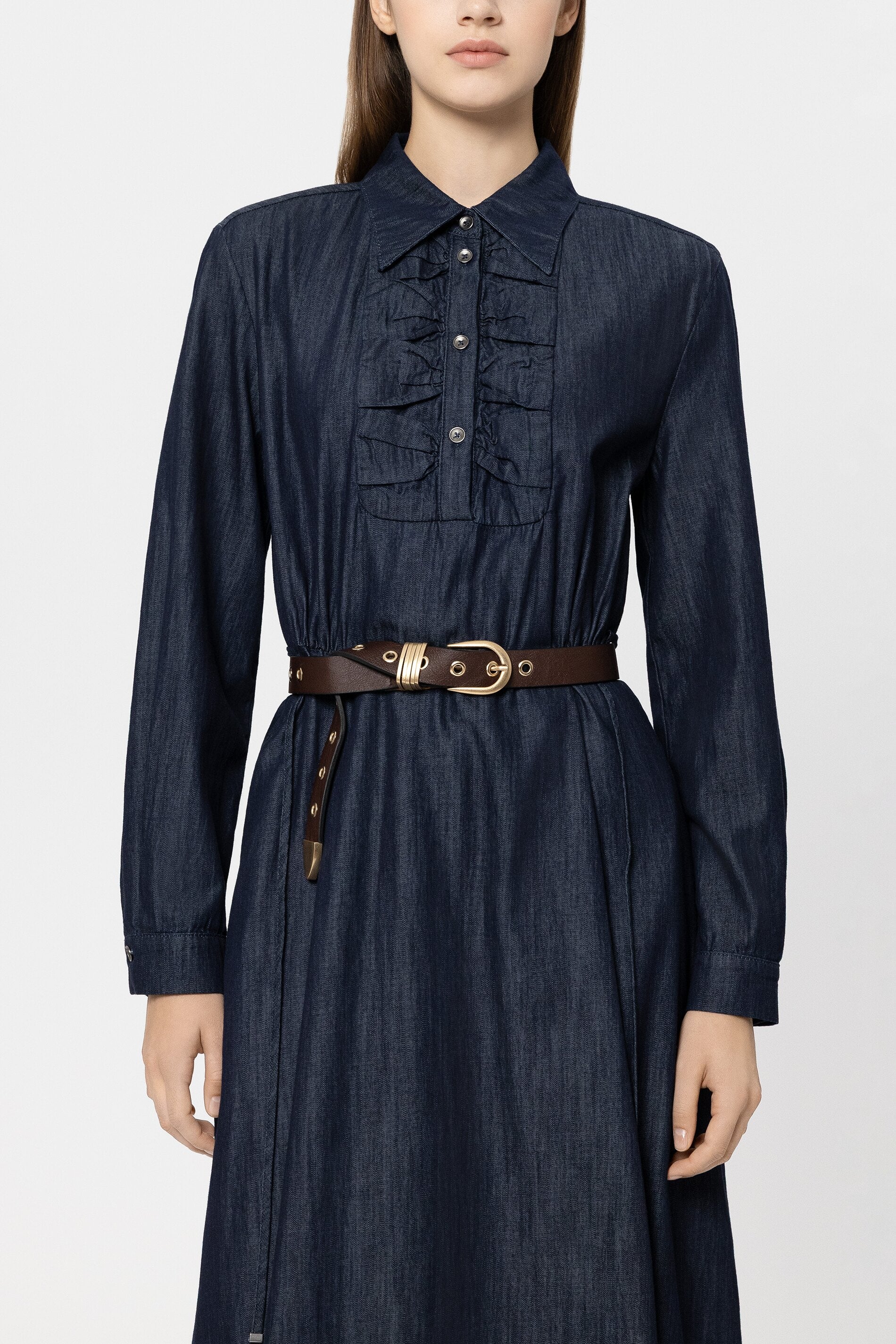 Ledergürtel mit Nieten-Detail - vintage brown - Standard | Model Front