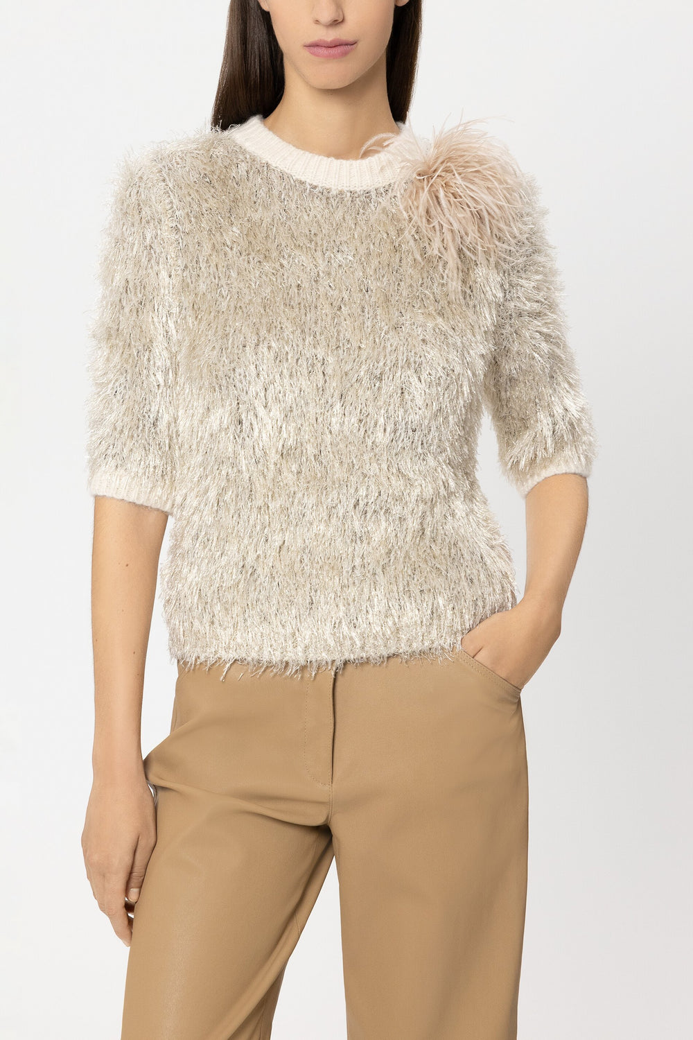 Feather brooch - soft camel - Standard