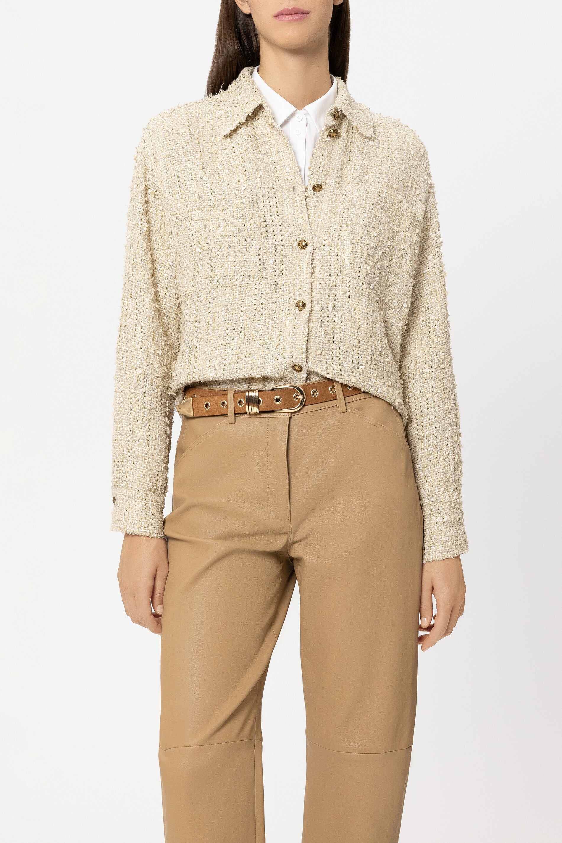 Leather belt with decorative element - golden camel - Standard