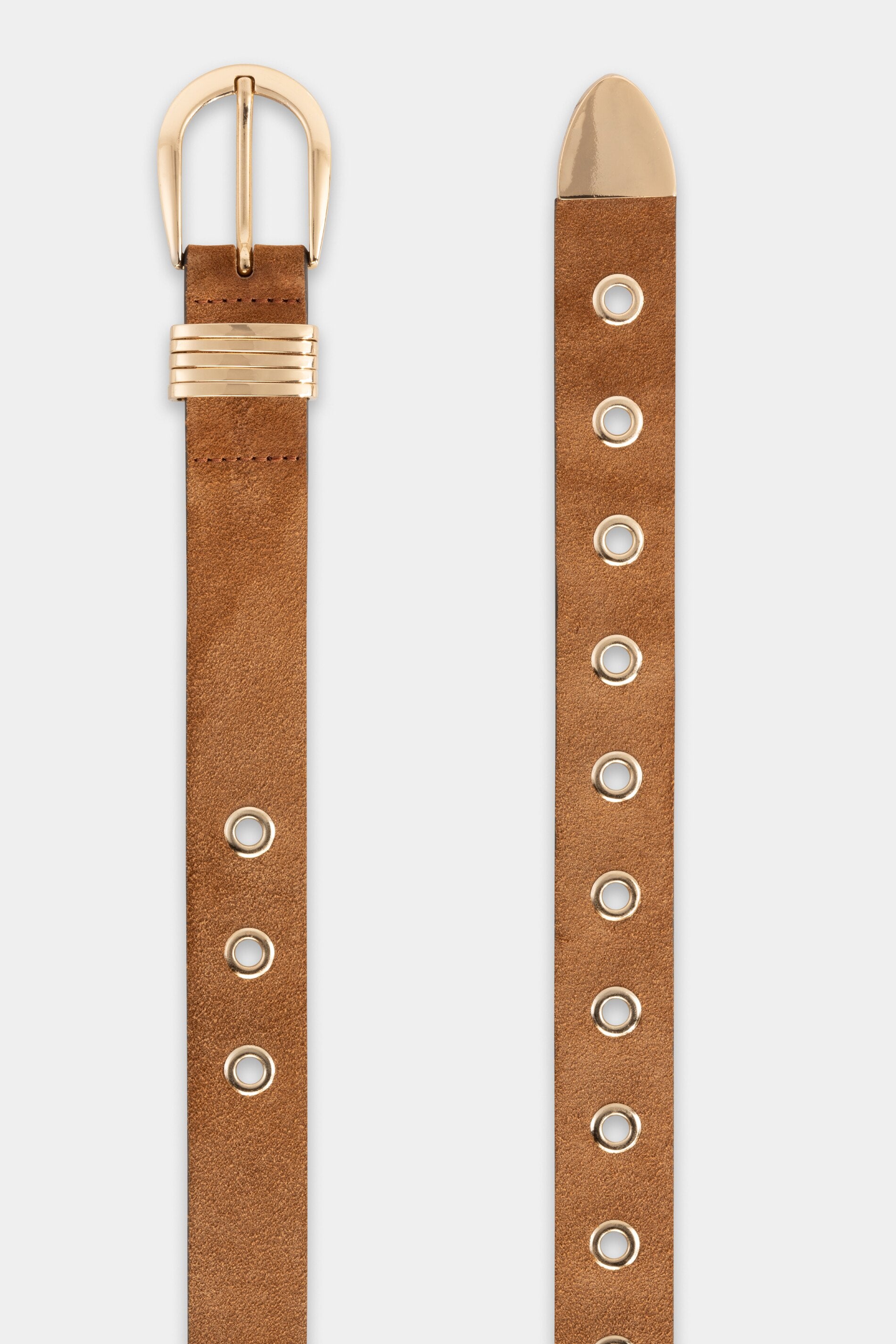 Leather belt with decorative element - golden camel - Standard