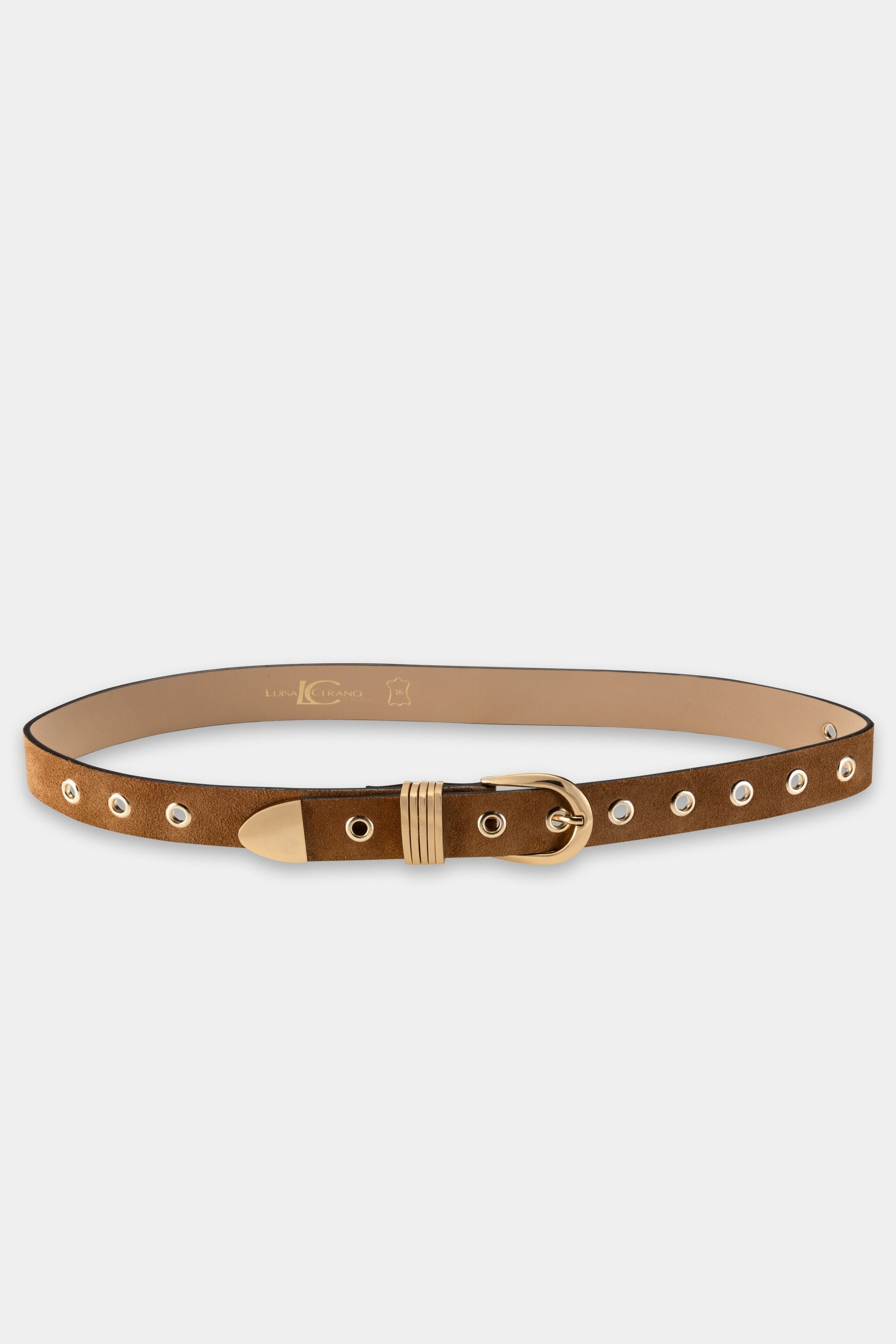 Leather belt with decorative element - golden camel - Standard