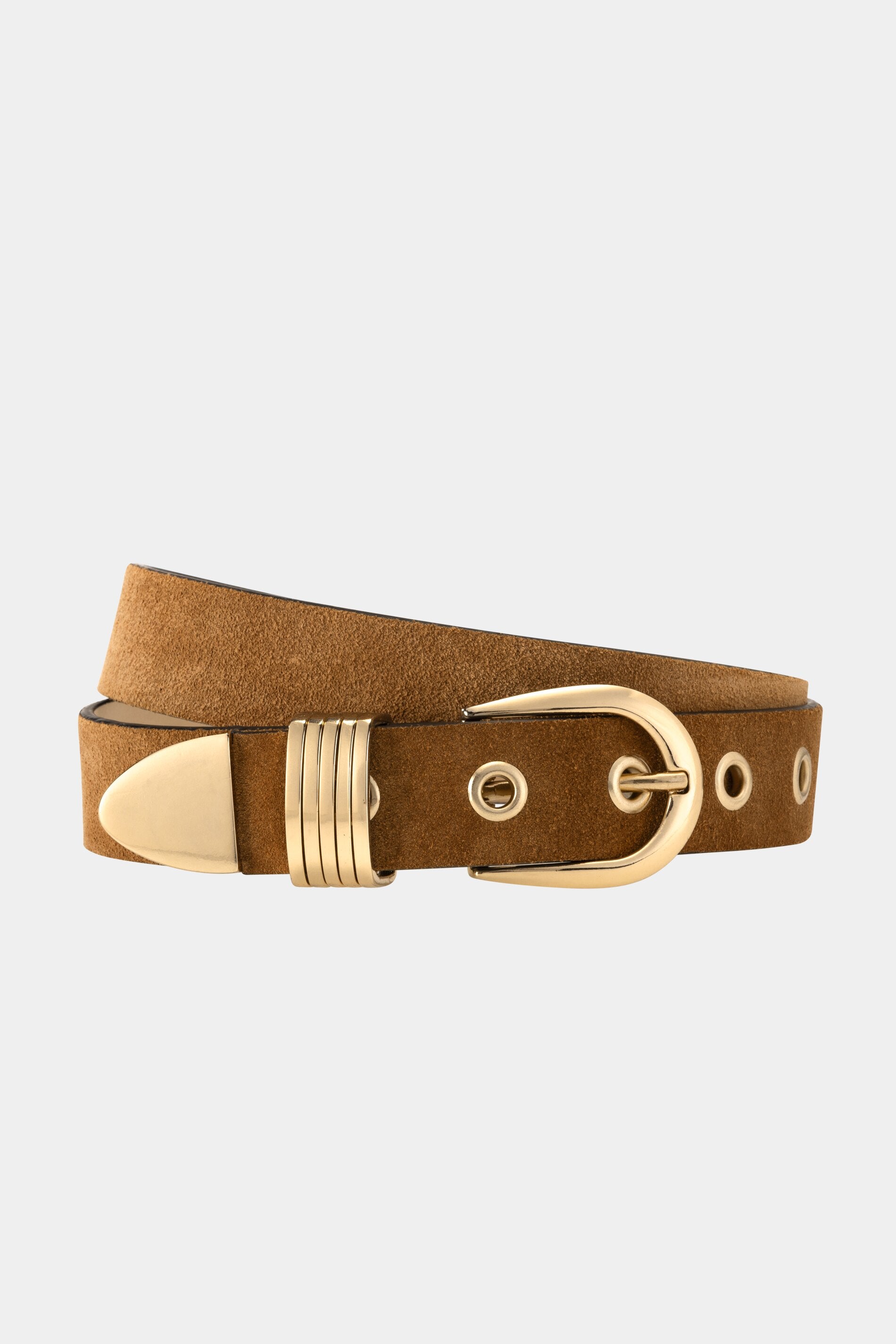 Leather belt with decorative element - golden camel - Standard