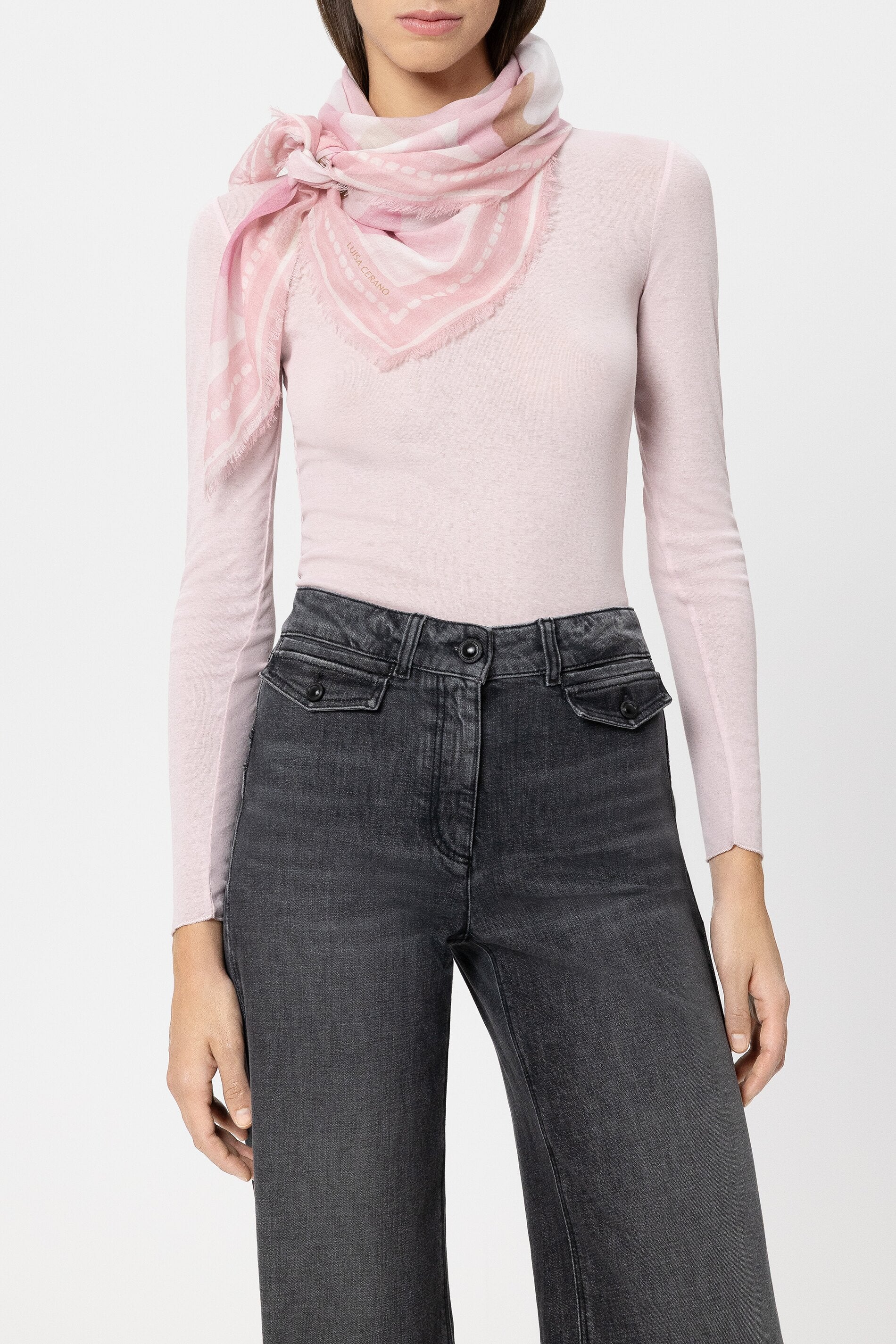 Cotton scarf with print - creamy blush / cream - Standard