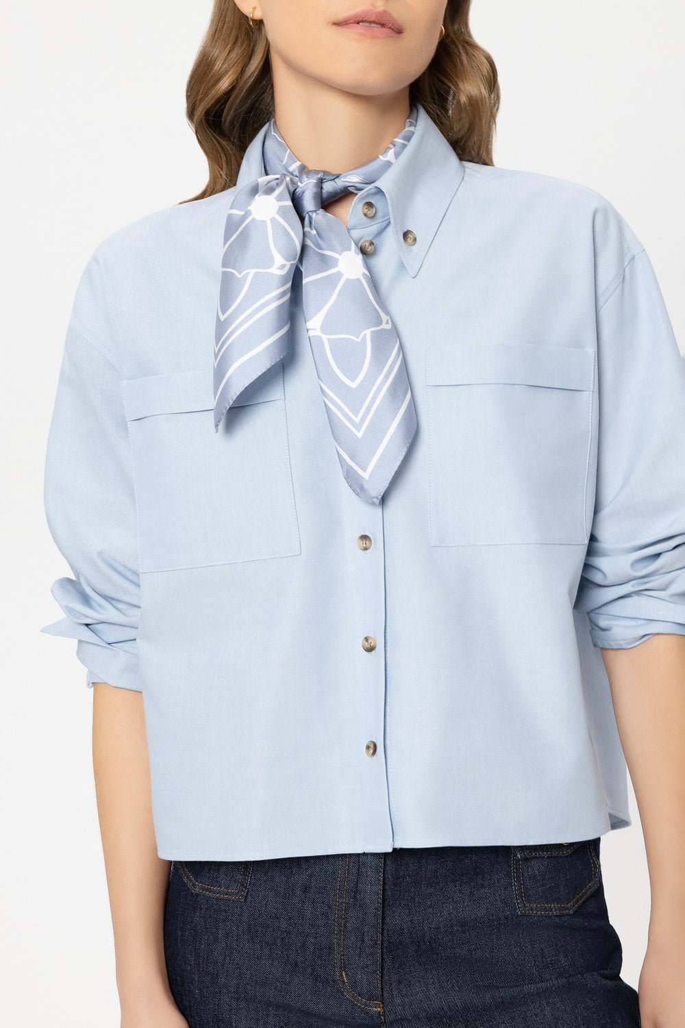 Silk scarf with flower print - casual blue / cream - Standard