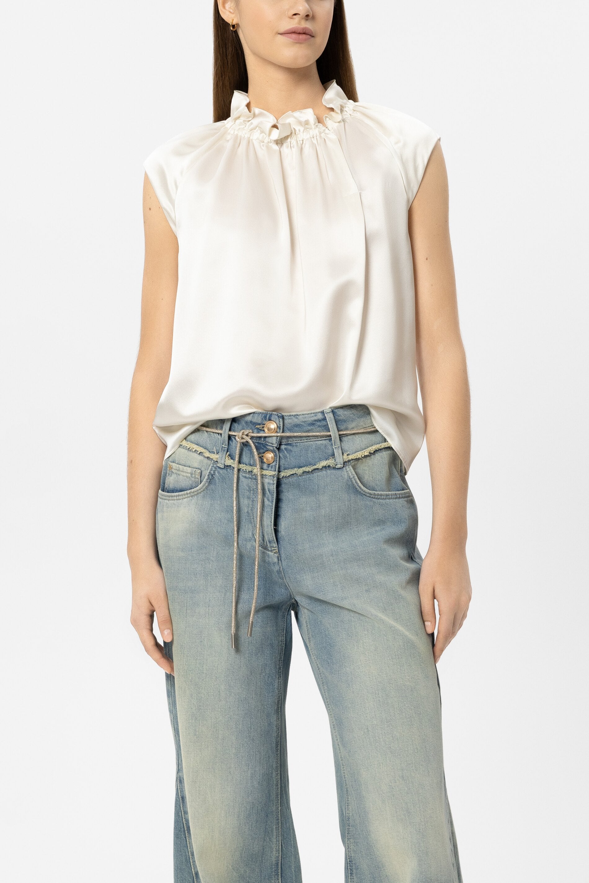 Langer Glitzer-Gürtel - beige - Standard | Model Front