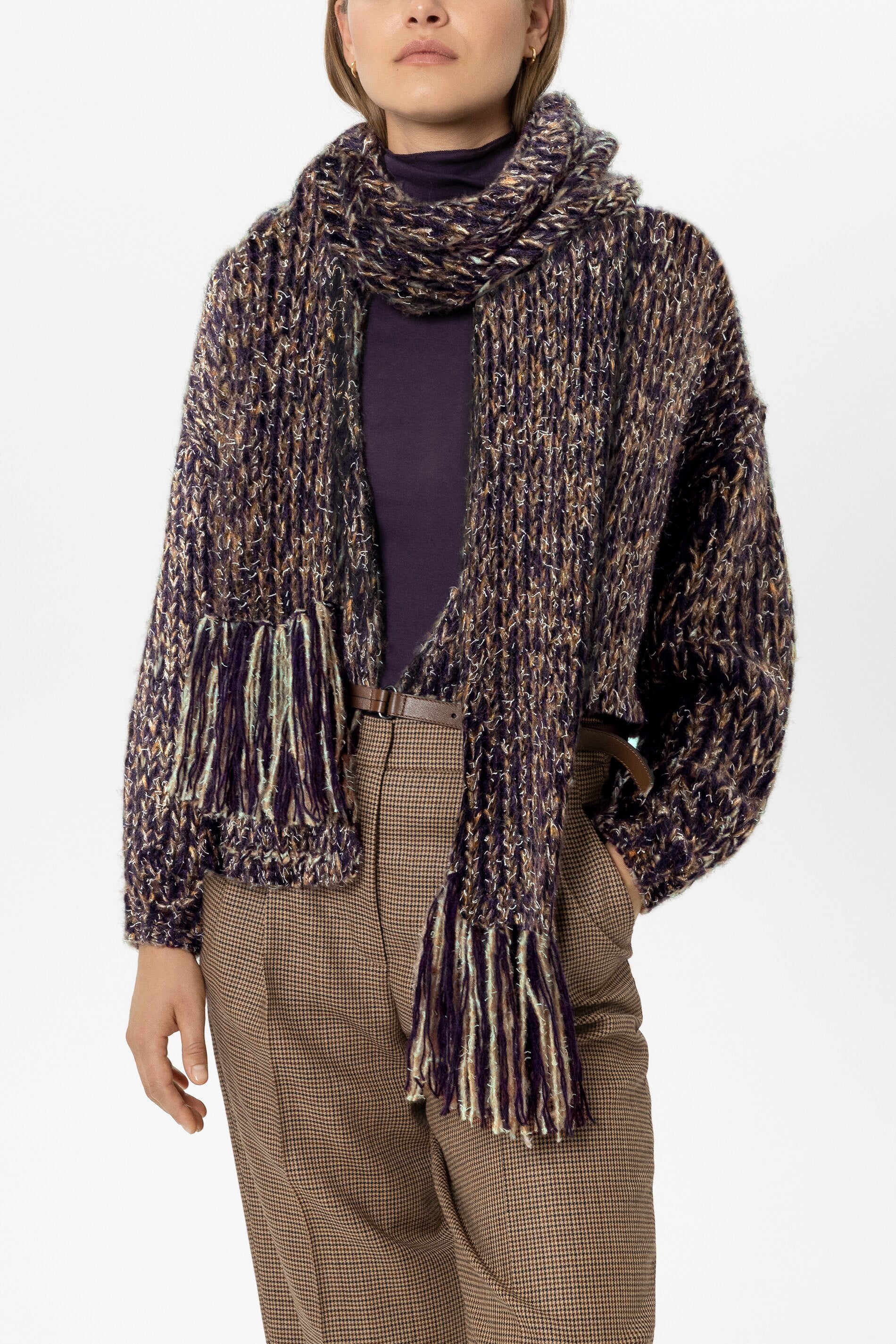 Schal mit Mouliné-Struktur - plum - Standard | Model Front